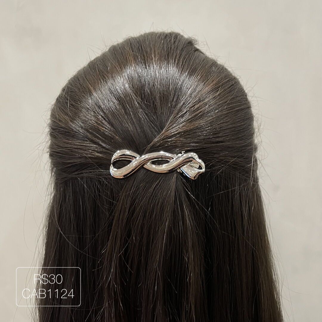 Hair Clip ZigZag Liso Prateado